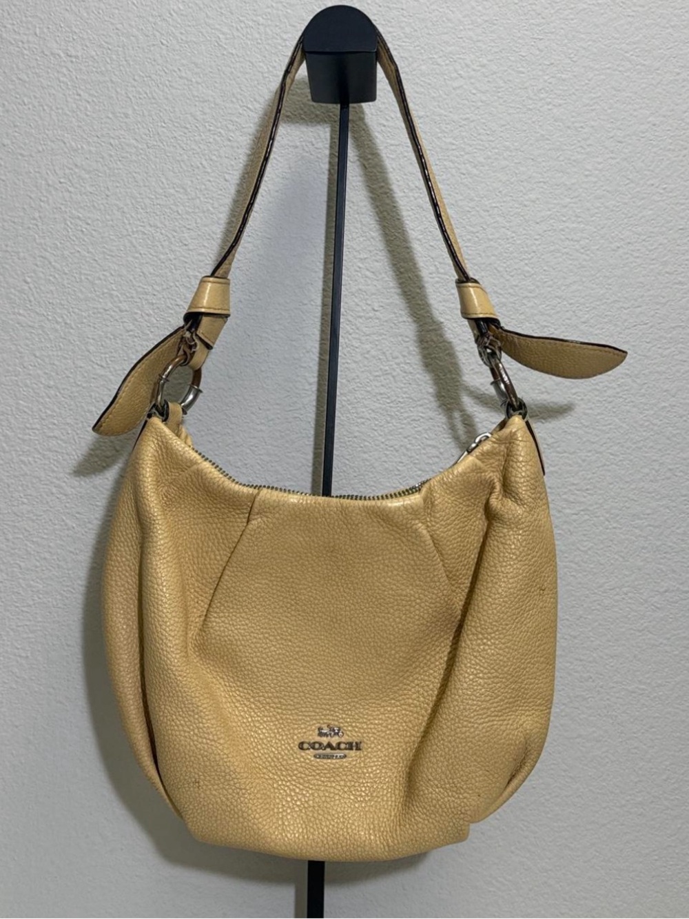 Coach Pebbled Leather Hobo Bag in Tan Beige